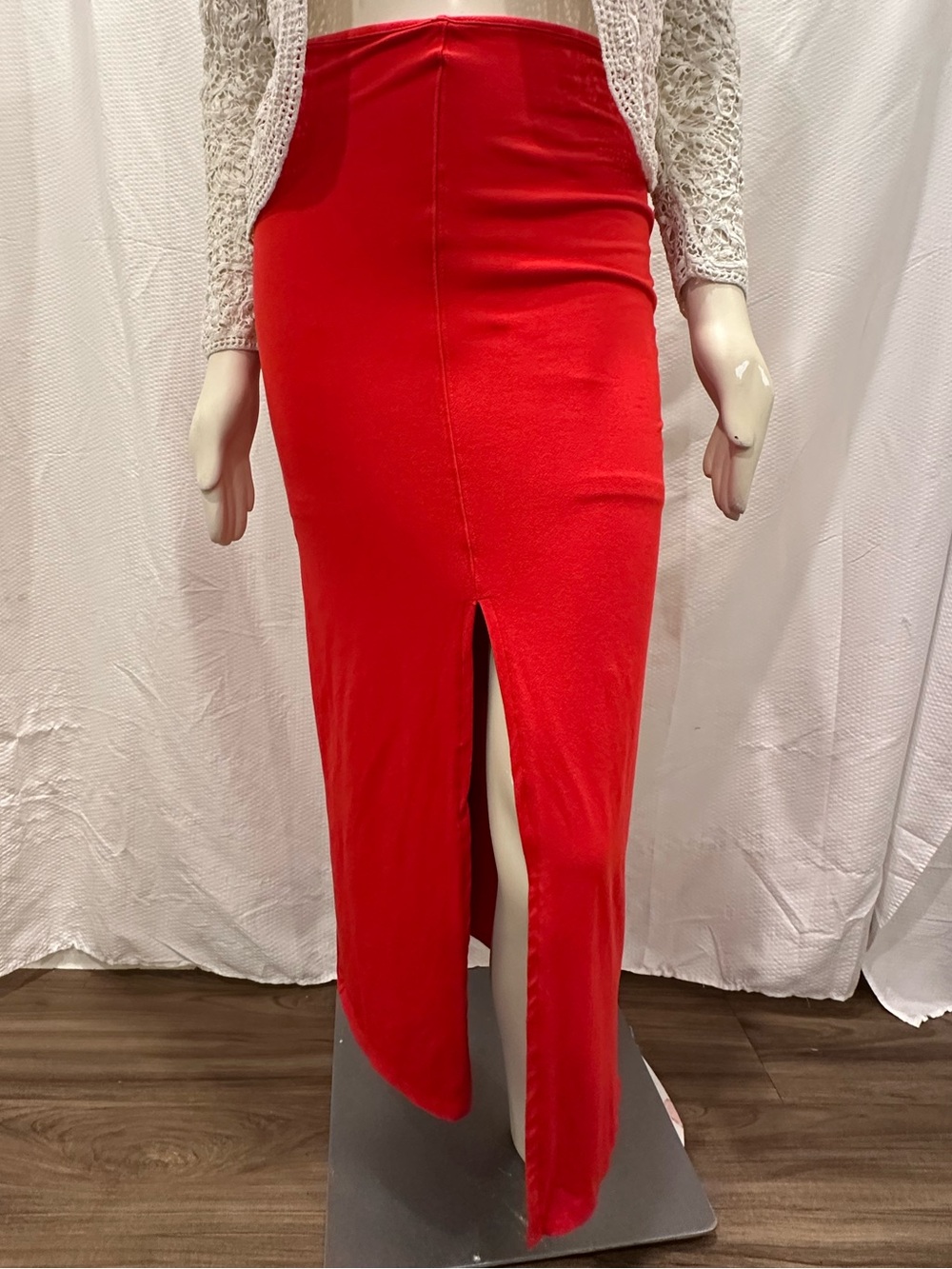 Free People Red Maxi Skirt with Front Slit